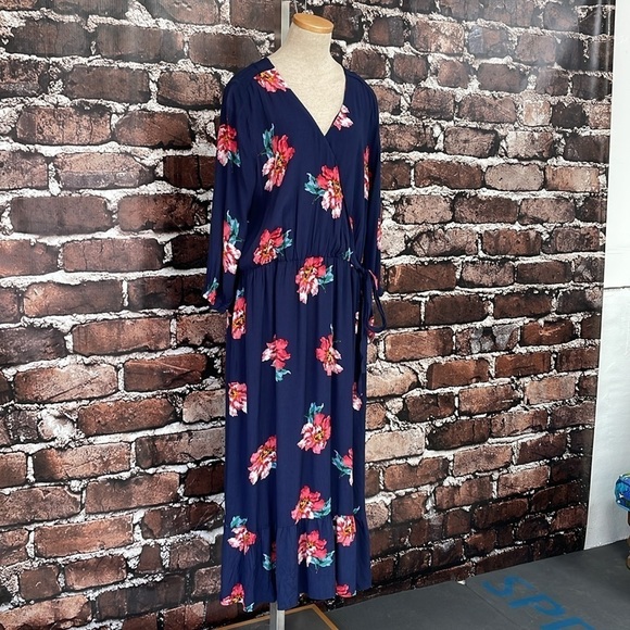 Joules Dress Women's 16 Plus Blue Floral Long Sleeve Maxi V-Neck NWT - Picture 8 of 17